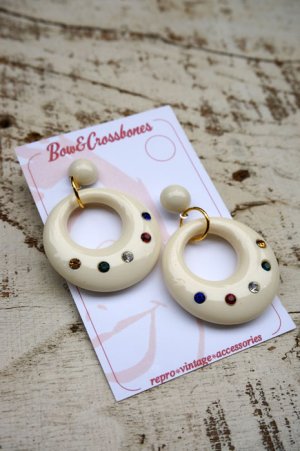画像3: Vintage Stlye Joan diamanté hoop earrings Ivory Multi　（レトロ ヴィンテージ アクセサリー・フープピアス アイボリー）