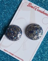 Vintage Retro Lucite Confetti Dome Clip Ones Blue＆Silver（1940sスタイル ヴィンテージ レトロイヤリング・ブルーグリッター）