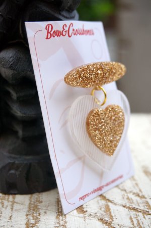 画像2: Belinda bakelite reproduction gold glitter love heart brooch（ビンテージリプロダクト 1940s ハートブローチ）