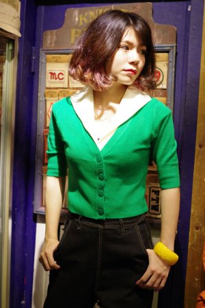 画像5: VINTAGE STYLE SHORT CARDIGAN PLAIN GREEN（ビンテージスタイル Vネックショート丈カーディガン）
