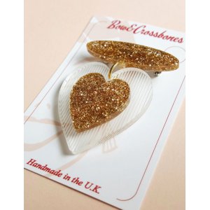 画像: Belinda bakelite reproduction gold glitter love heart brooch（ビンテージリプロダクト 1940s ハートブローチ）