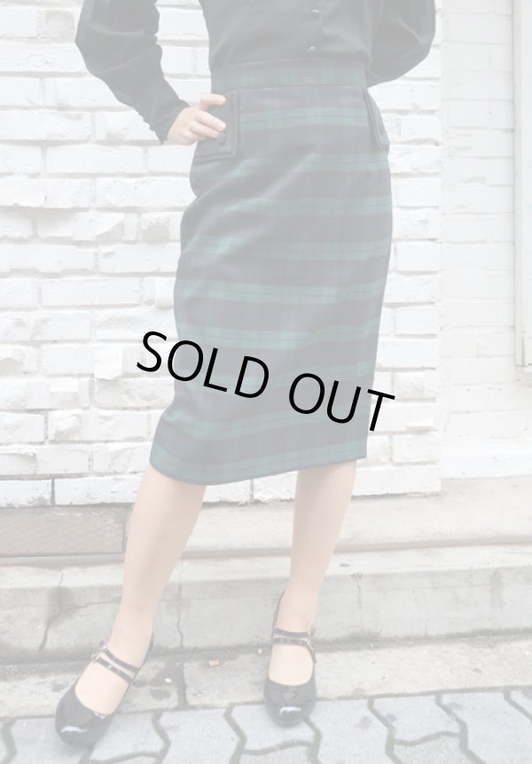 画像1: BANNED 50s STYLE PENCIL WIGGLE SKIRT GREEN TARTAN （50s ビンテージスタイル ペンシルスカート レッドタータンチェック）