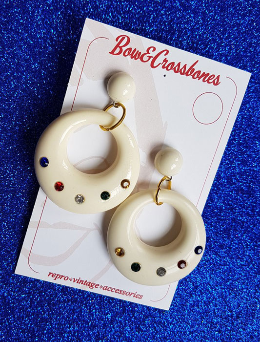 画像: Vintage Stlye Joan diamanté hoop earrings Ivory Multi　（レトロ ヴィンテージ アクセサリー・フープピアス アイボリー）