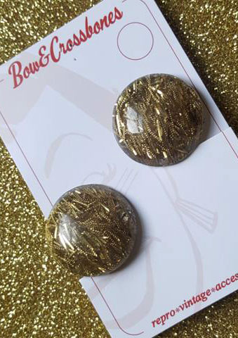 画像1: Vintage Retro Lucite Confetti Dome Clip Ones Gold（1940sスタイル ヴィンテージ レトロイヤリング・ゴールド）