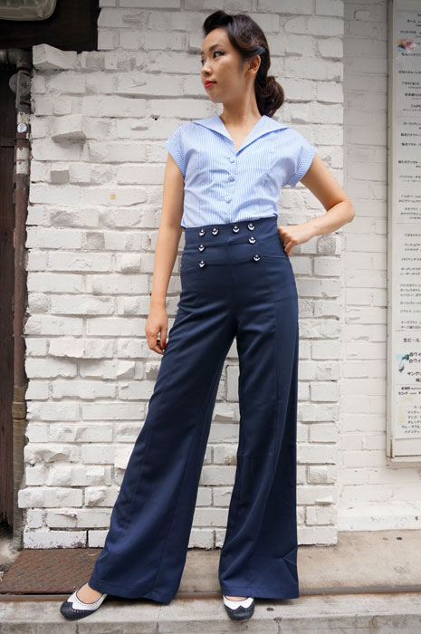 画像1: BANNED 40s SAILOR STYLE  FLARE TROUSERS（ヴィンテージセーラースタイル ハイウエスト・フレアーパンツ）