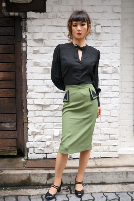 BANNED 50s STYLE PENCIL WIGGLE SKIRT ARMY GREEN （50s ビンテージ